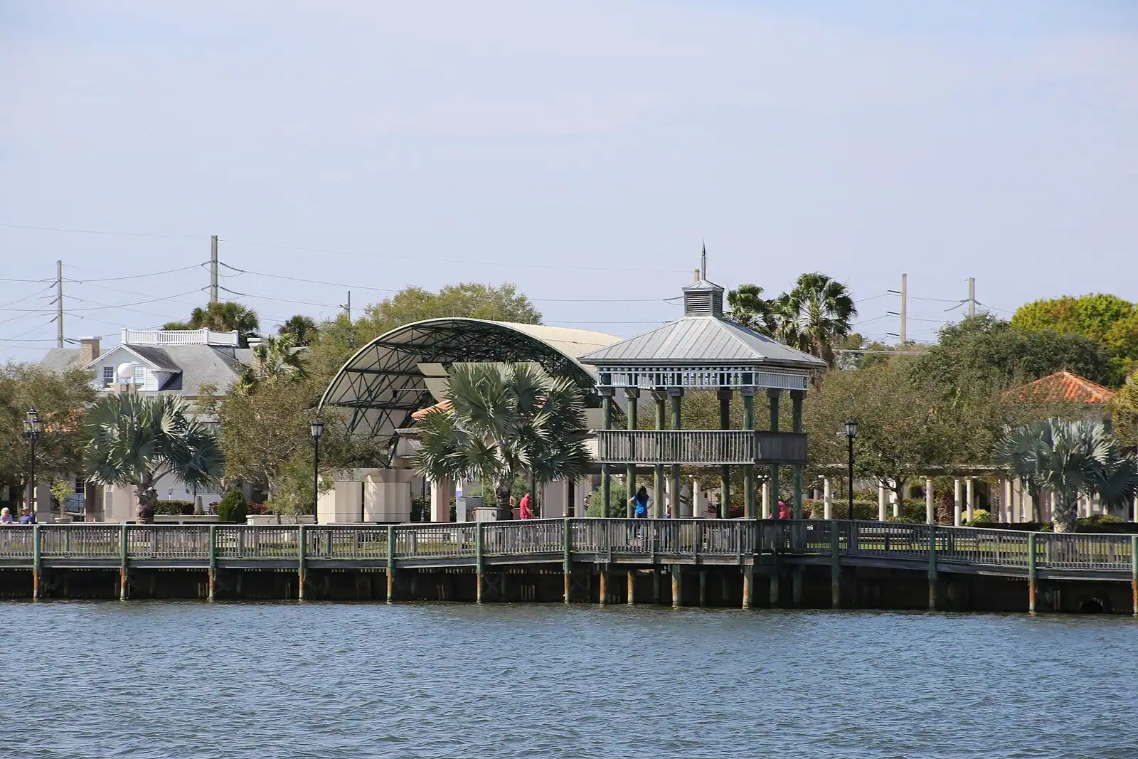 Riverfront Park boardwalk and pavilion on the Indian River in Cocoa, Florida