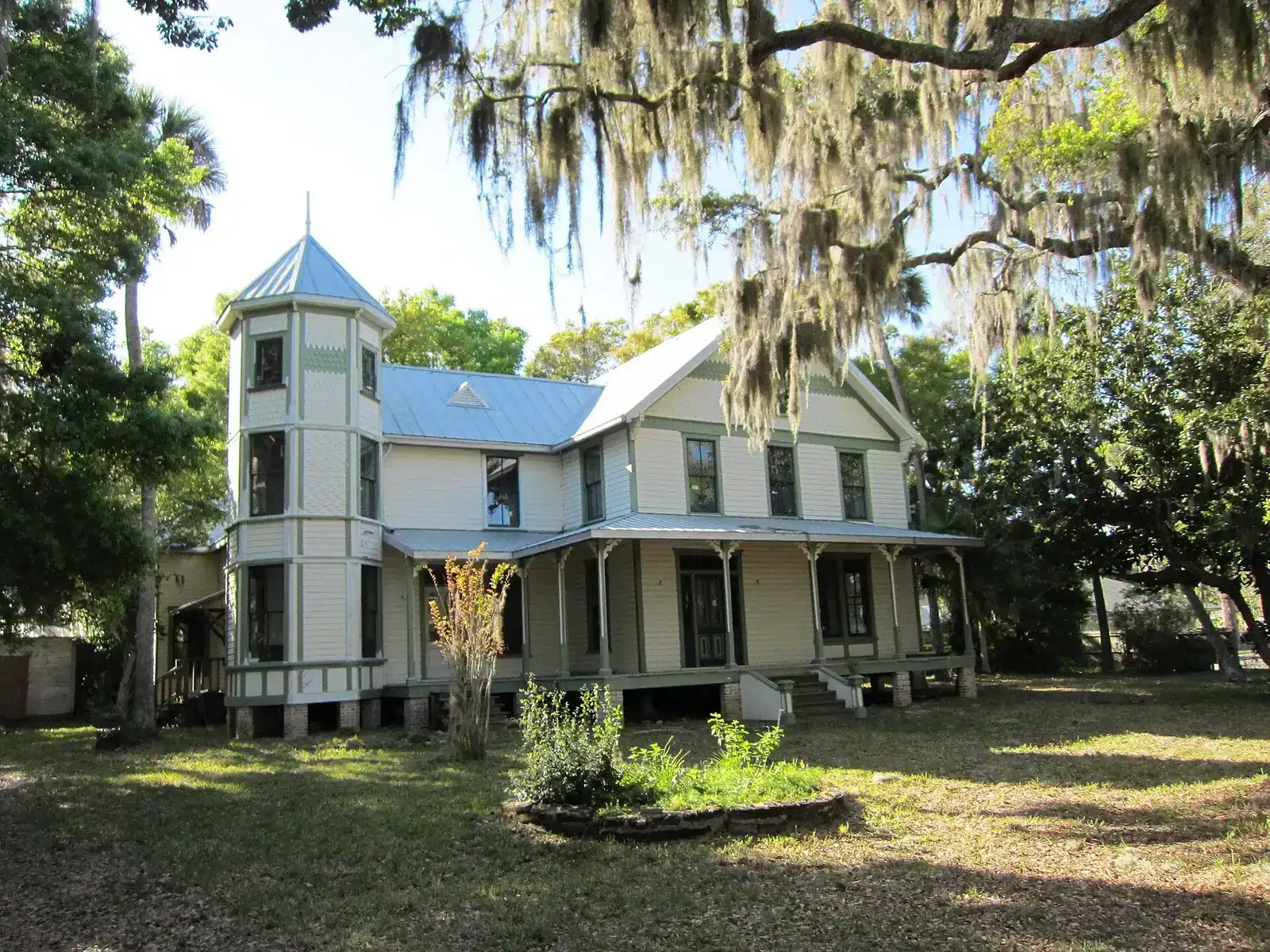 The H. S. Williams House on Rockledge Drive under live oaks hung with Spanish moss, Rockledge, Florida