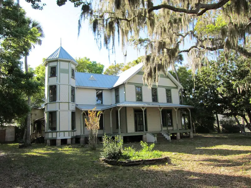 The H. S. Williams House on Rockledge Drive under live oaks hung with Spanish moss, Rockledge, Florida